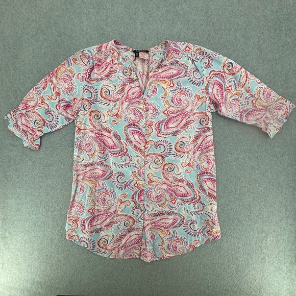 Lauren Ralph Lauren Tops - Lauren Ralph Lauren Blouse Womens Medium Pink Paisley Cotton Viscose V-Neck Top